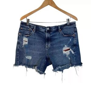 Gap Denim Cutoff Shorts 14/32 Distressed Holes Handkerchief Rips Frayed Hem Blue